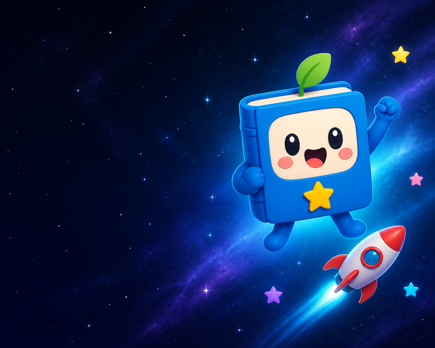 ピコ君が乗ったロケットが宇宙へ向かって飛び立つイラスト